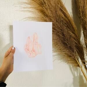 NEW WEST ELM Pink Peach White Crystal Quartz Illustrated Drawing Art Print